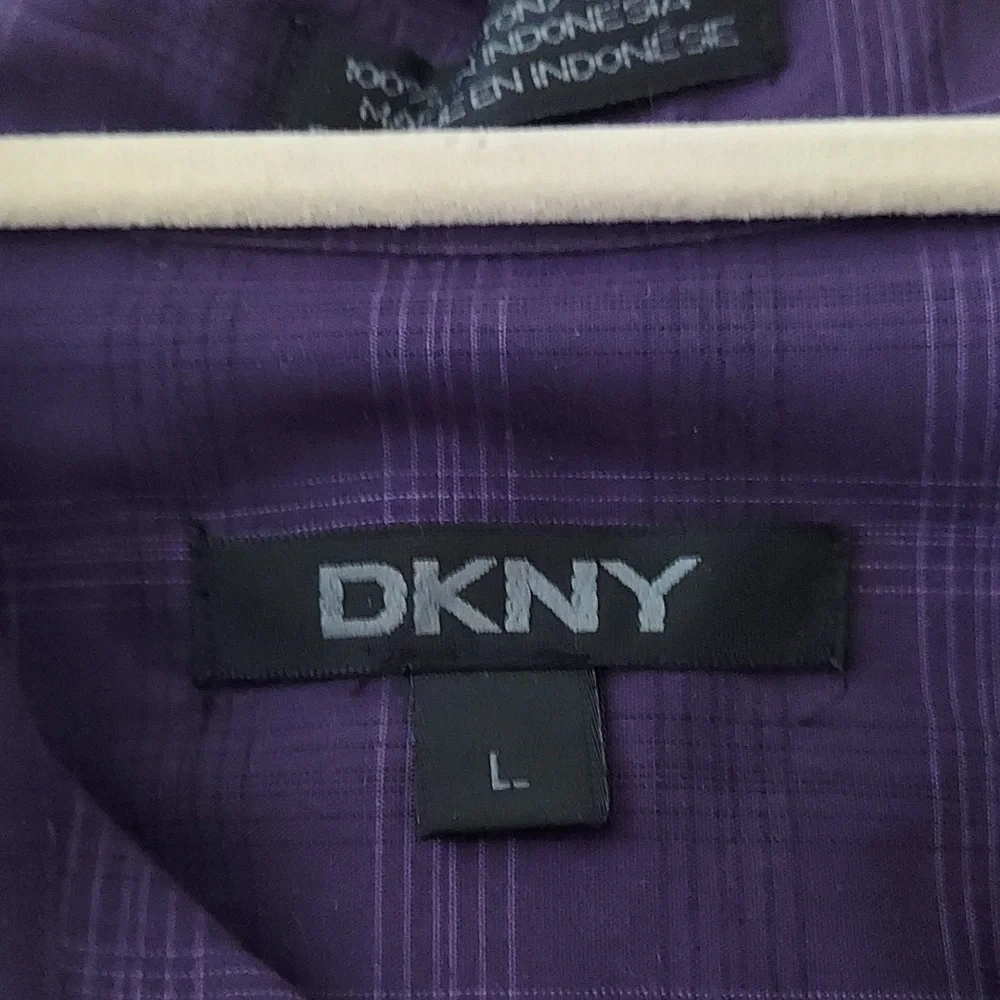 DKNY Mens Purple print Button Down Casual dress L/S SHirt Sz L